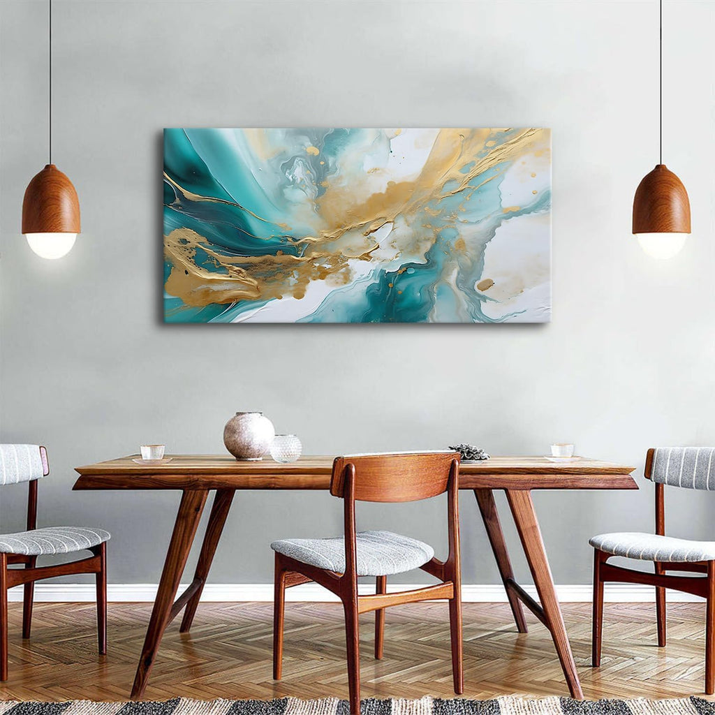 Extra Large Turquoise Wall Art Abstract Teal Wall Decor for Living Room Modern Marble Canvas Picture 30x60', Watercolor Gold Fluid Texture Ink Painting Prints Poster Artwork Bedroom Decorations