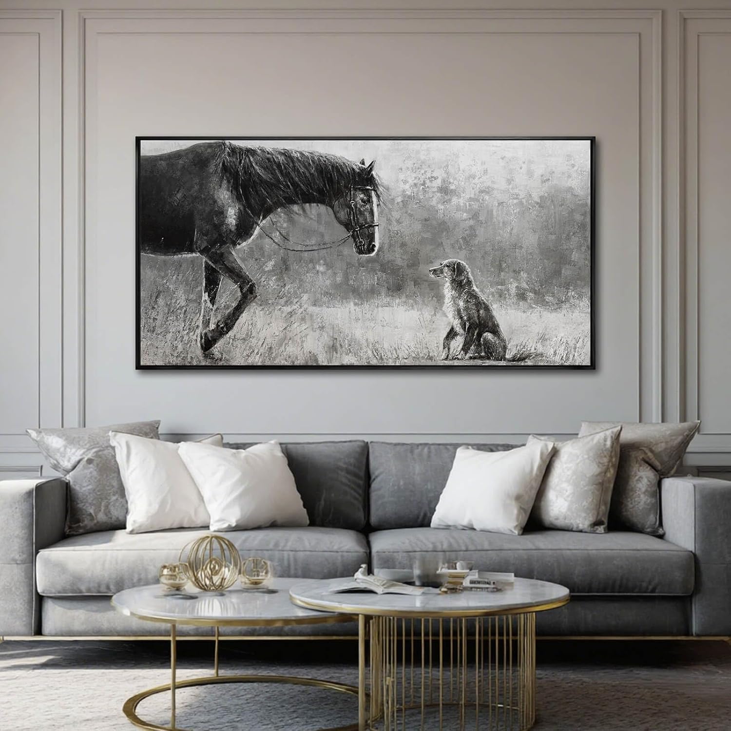 Black Home Wall Decor Horse Canvas Poster Neutral Wall Art 24'x48' Large Pictures for Living Room Kitchen Office Artwork