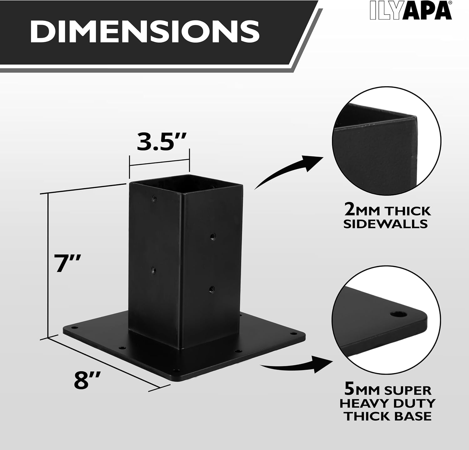 Ilyapa Black Mailbox Post & Mounting Plate Kit: 43x4x4 Metal Sleeve for Residential Curbside Mailboxes with Universal Brackets, No Wood Required