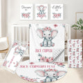 KAINSY Personalized Nursery Bedding Set, 5 Pcs Custom Crib Sets, Soft Baby Girl Set with Name, Double Layer Elephant Infant Bedding Set Customized Gifts for Toddlers