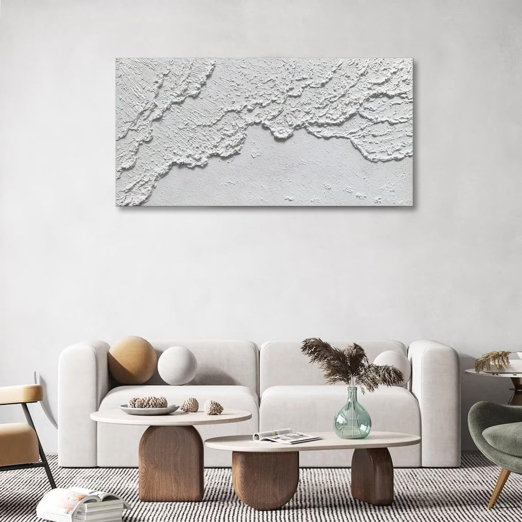 White Textured Wall Art Handmade Contemporary Modern Oil Painting On Canvas Ocean Wave Beach Abstract Painting for living Room Bedroom Decor