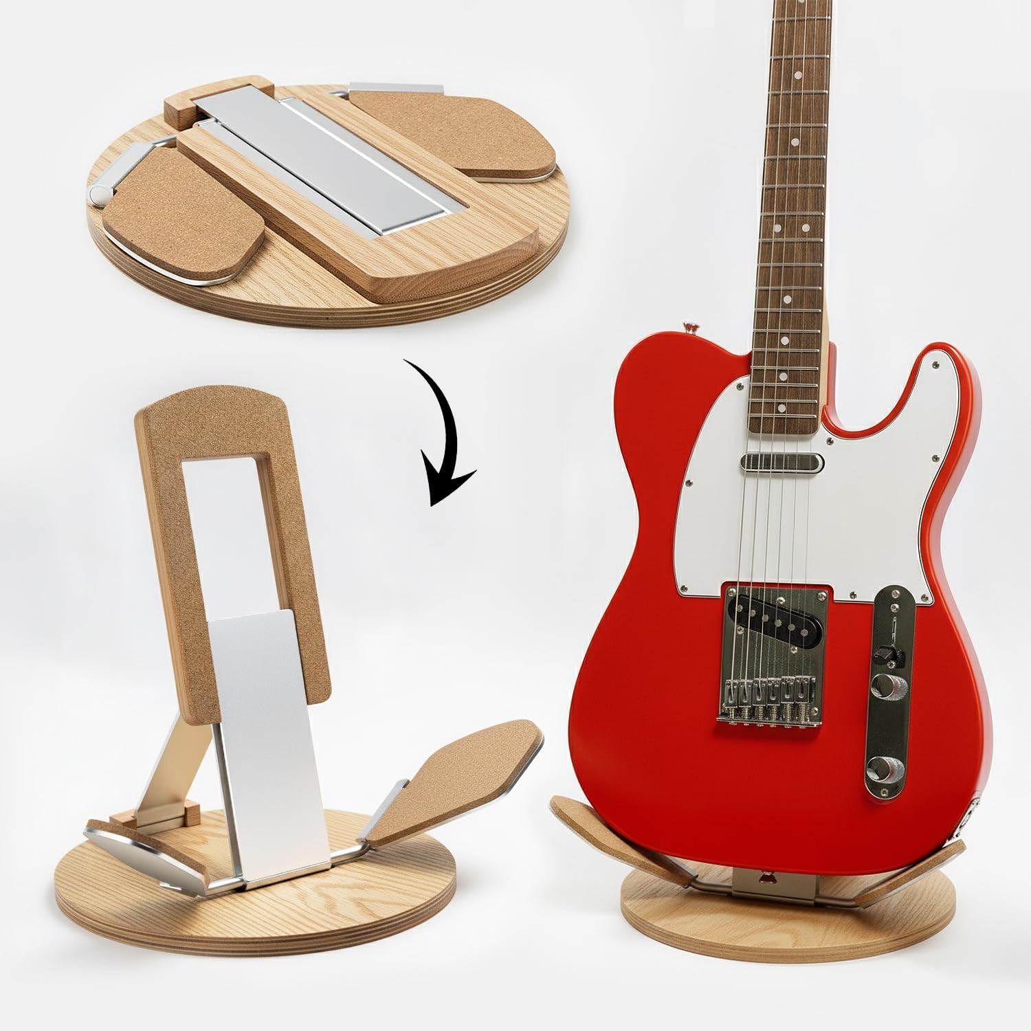 NordicStand Foldable Wooden Guitar Stand – Universal Floor Stand for Acoustic, Electric, Bass & Ukulele | Portable, Foldable & Eco-Friendly (Oak)