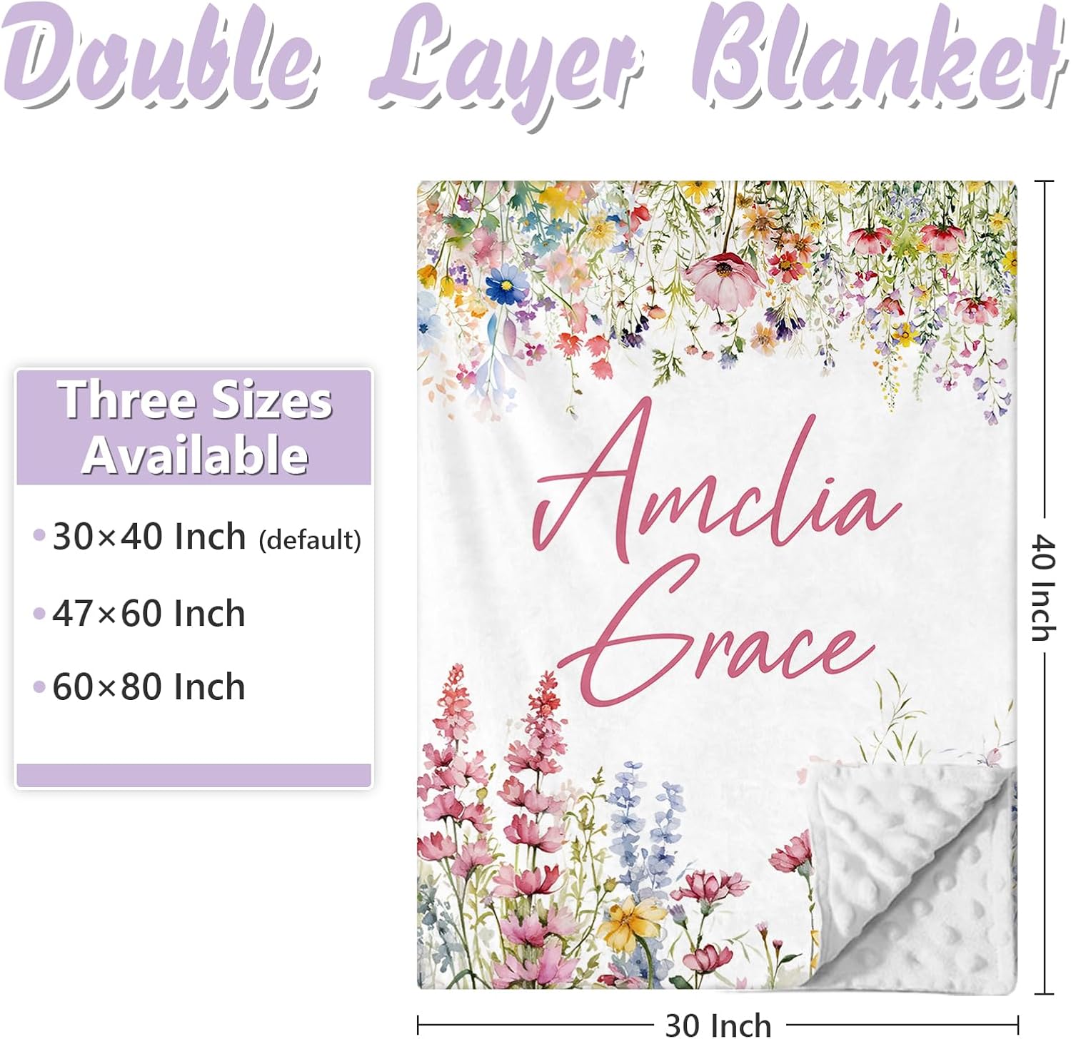 Custom Baby Crib Bedding Set, 5 PCS Personalized Name Baby Crib Sets for Girls Boys, Flower Theme Nursery Bedding Sets for Infant Toddler, Double Layer Flannel Bed Set Customized Gifts