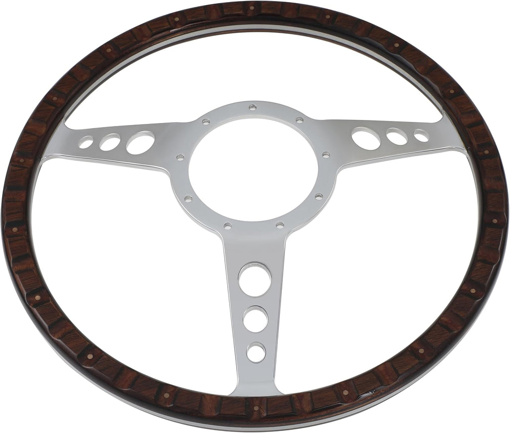 14'' Classic wooden steering wheel Custom Mustang Shelby AC Cobra 18 Rivets with Horn Button