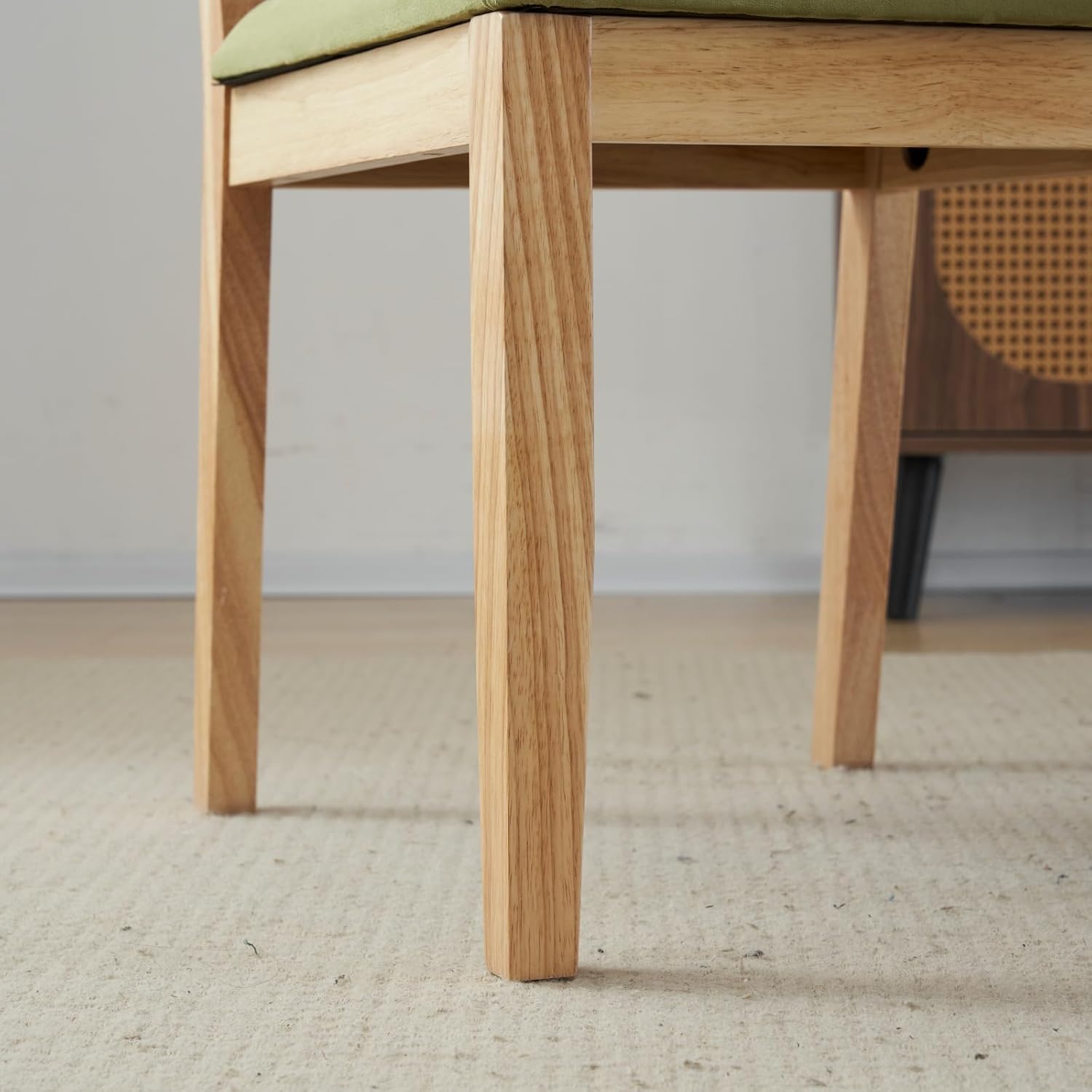 VINGLI Sage Green Woven Wooden Dining Chairs Set of 2,Armless Mid Century Modern Desk Chairs with Rivet&Foot Pegs,Upholstered Farmhouse Comfy Chair No Wheels for Dining Room,Living Room,Oak,Suede