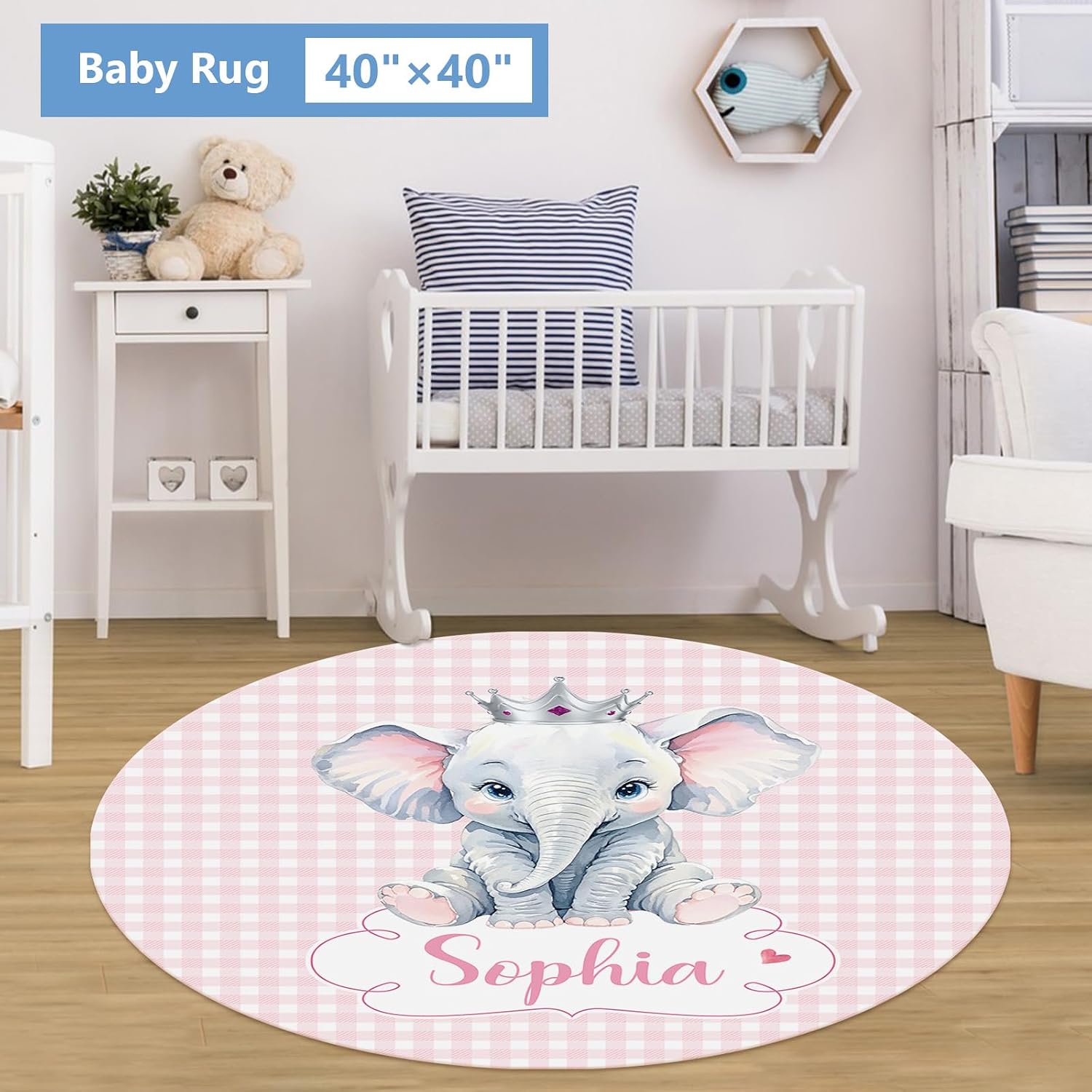 KAINSY Personalized Baby Crib Set, 5 Pcs Custom with Name, Soft Elephant Crib Bedding, Double Layer Toddler Infant Bedding, New Parents Gifts