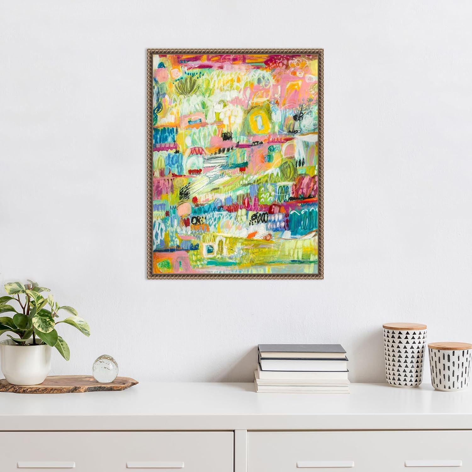 Amanti Art Framed Canvas Wall Art 24x18 Boho Garden II by Karen Fields, Framed Wall Art Canvas, Abstract Artwork, Traditional Decor, Medium Poster Painting for Living Room, Bedroom, Bathroom, Kitchen