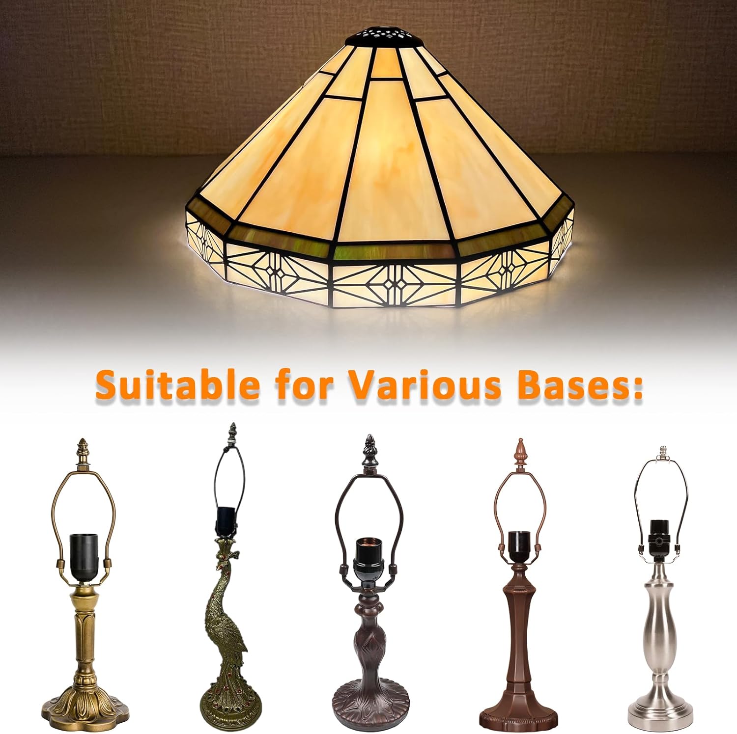 Capulina Tiffany Lamp Shade 12 Inches Wide Accessories Replacement Vintage Cream Tiffany Style Stained Glass Lampshade for Table Lamp