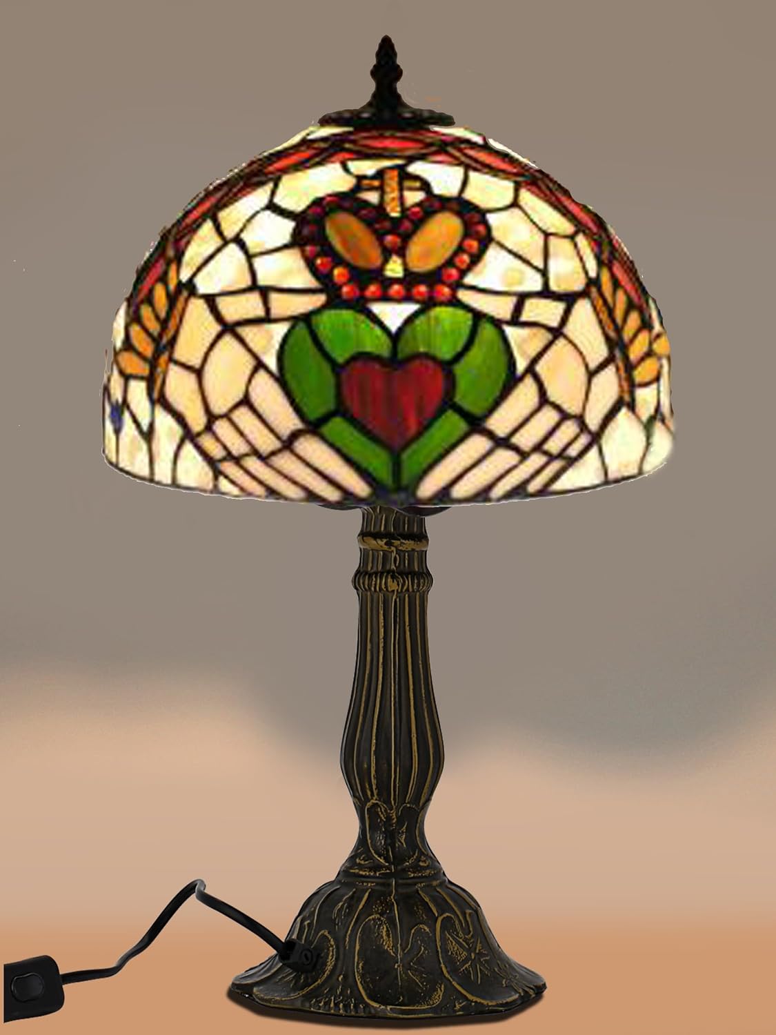 KY&BOSAM Tiffany Table Lamps Irish Gold Crown Celtic Light Stained Glass Art Style Desk Lamp19 Inche Tall 12 Inche Wide Lamp Shade1 Bulb Antique Zinc Base Living Room Bedroom St Patrick's Day Decor
