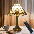 Tiffany Style Table Lamp, Small Stained Glass Lamp for Bedside, Bedroom, Nightstand, Living Room, 12 Inch Mini Vintage Light Included E26 Bulbs with Remote Control (White Umbrella)