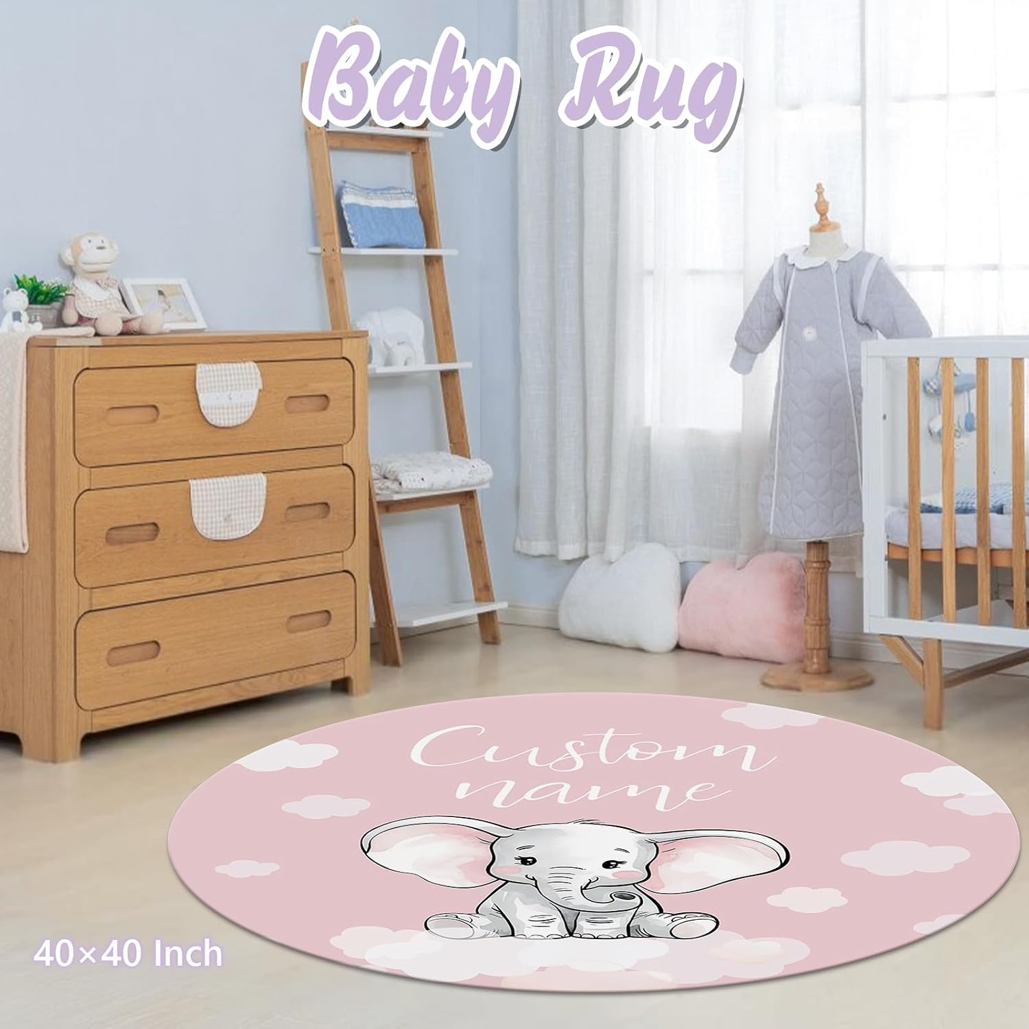 Personalized Baby Crib Bedding Set, 5 Pcs Custom Name Nursery Bedding Set for Girls Boys, Cute Elephant Baby Crib Set for Toddlers Infants, Double Layer Bedding Crib Sets Customized Gifts