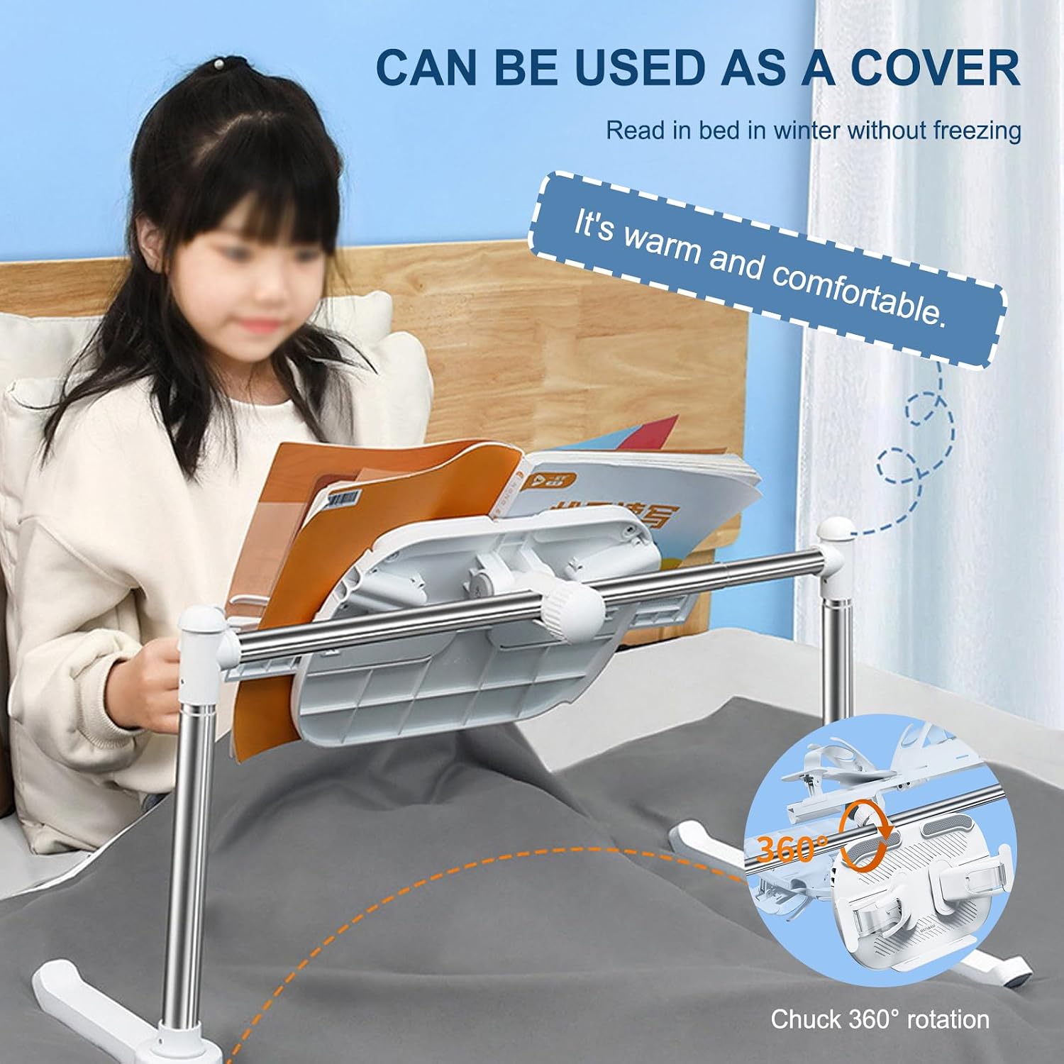 Book Stand for Reading, Book Stand in Bed, Height & Flat Plate Adjustable, Non-Slip, for Books, Sheet Music, Tablets, Mobile Phones, for Bay Window, Desktop, Sofa, Floor, Easy to Move