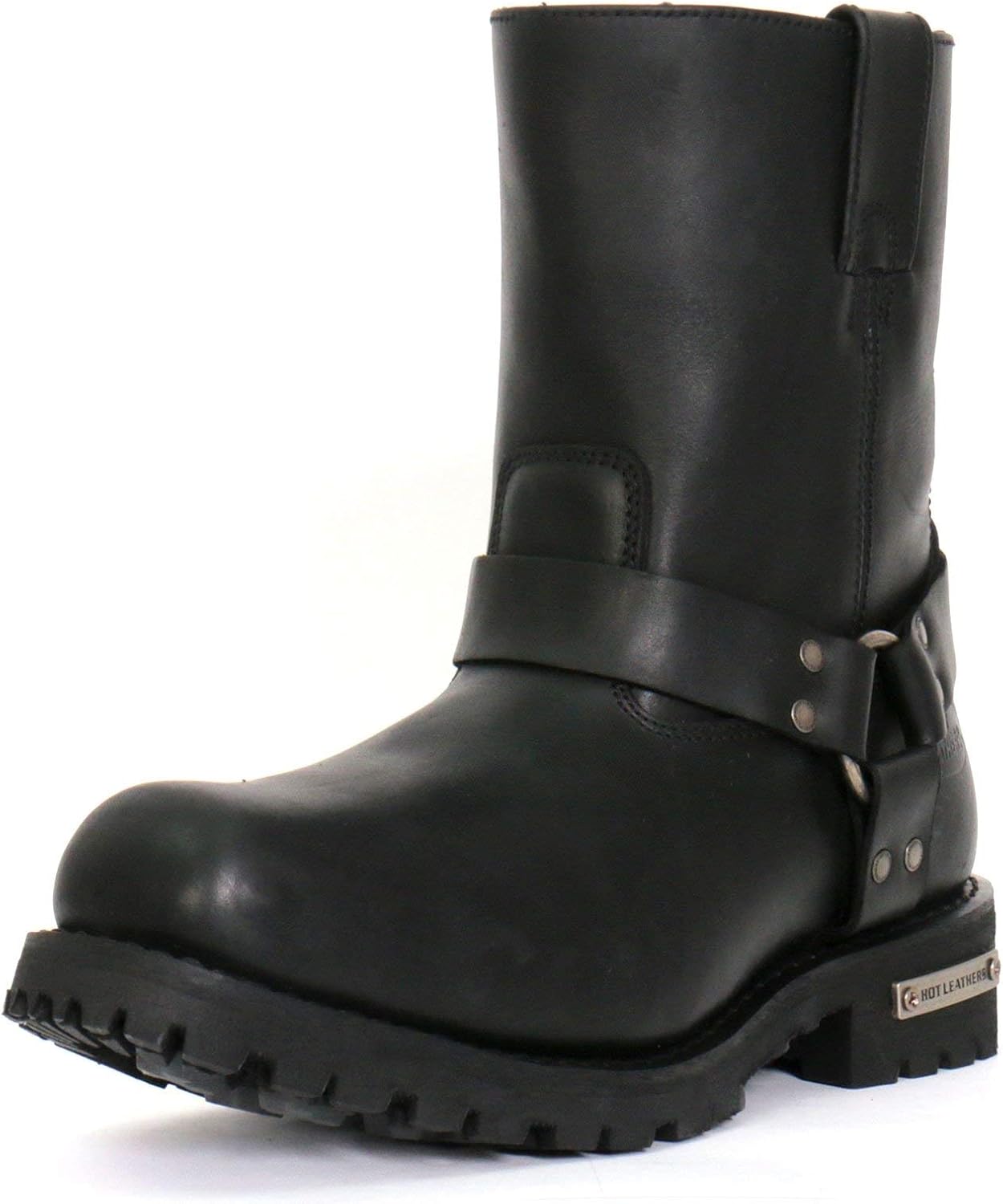 Hot Leathers BTM1004 Men's Black 8-inch Short Harness Leather Boots with Lug Sole - 7.5