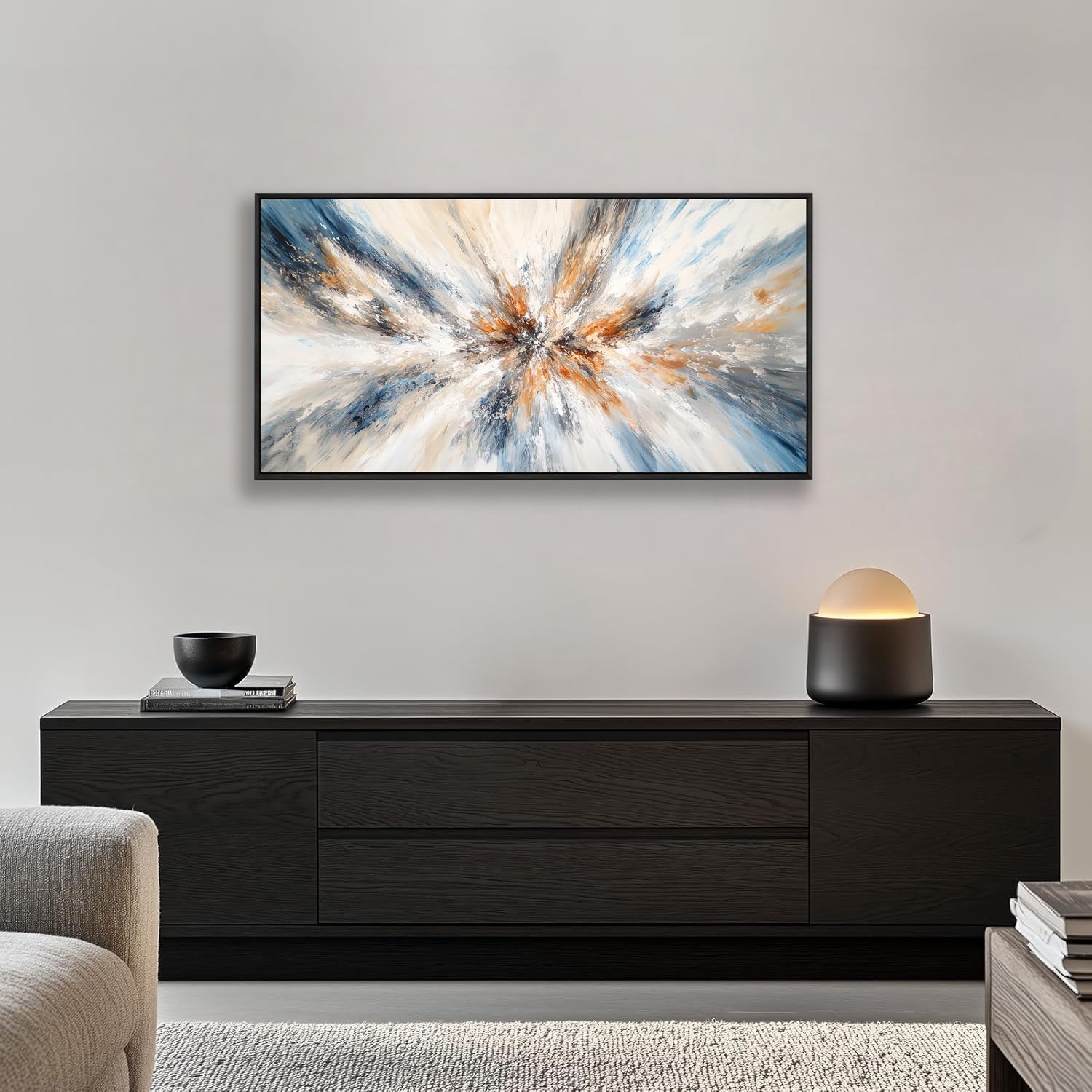 Abstract Painting Wall Art Large Framed Canvas Prints 30' x 58' Blue and Orange Abstract Modern Minimalist Living Room Decor for Bedroom Office Wall Décor