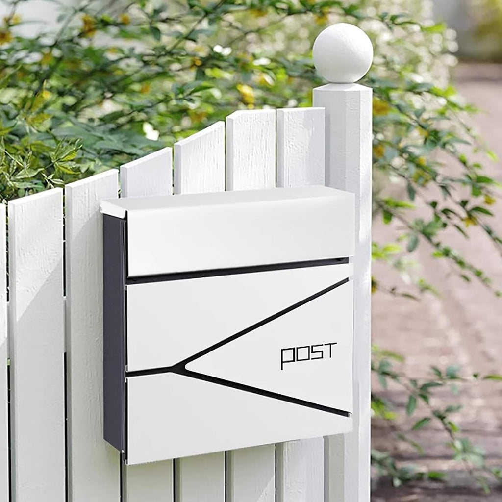 Mailboxes for Outside, Locking Wall Mount Mailboxes, Large Capacity Metal Mailbox, for Outside, Home, Office Business(White)