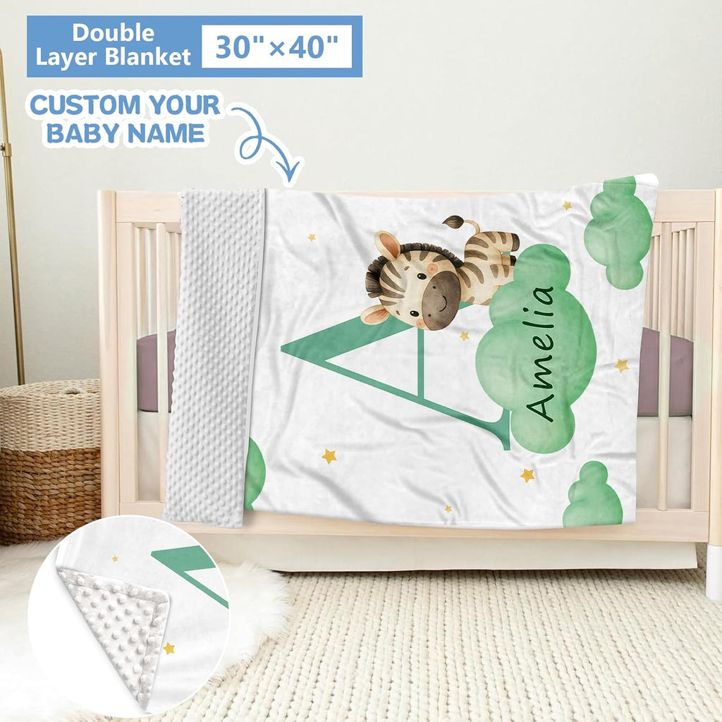 KAINSY Custom Crib Bedding Set, 5 Pcs Personalized Name Monogram Baby Crib Sets for Infants Toddlers, Pink Zebra Nursery Bedding Set for Boys Girls, Double Layer Baby Bedding Sets Customized Gifts