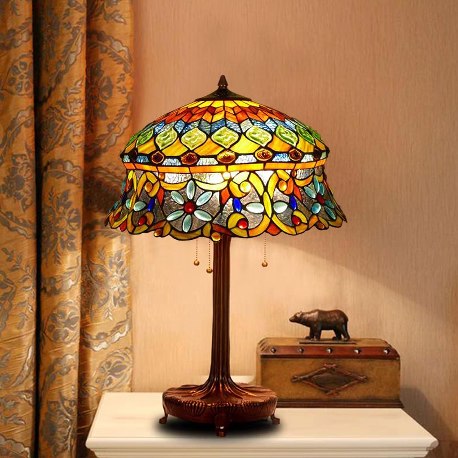 Tiffany Style Straw Hat Lamp Shade Replacement 18 Inch Wide Victorian Style Stained Glass Lampshade for Table Desk Floor Pendant Light Accent Lamp