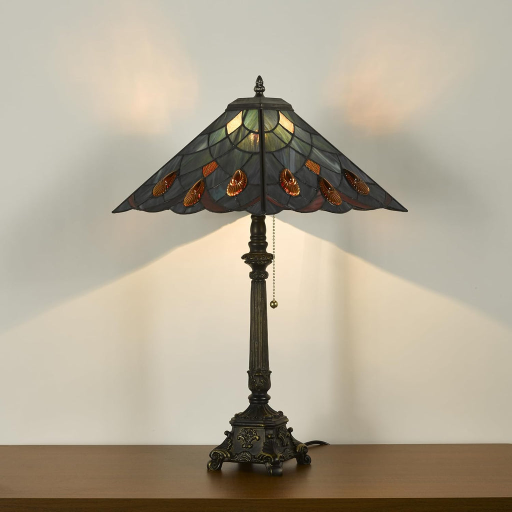 Tiffany Table Lamps Sea Blue Stained Glass Crystal Style Mission Desk Lamp 12X12X24 Inch Bronze Resin Base