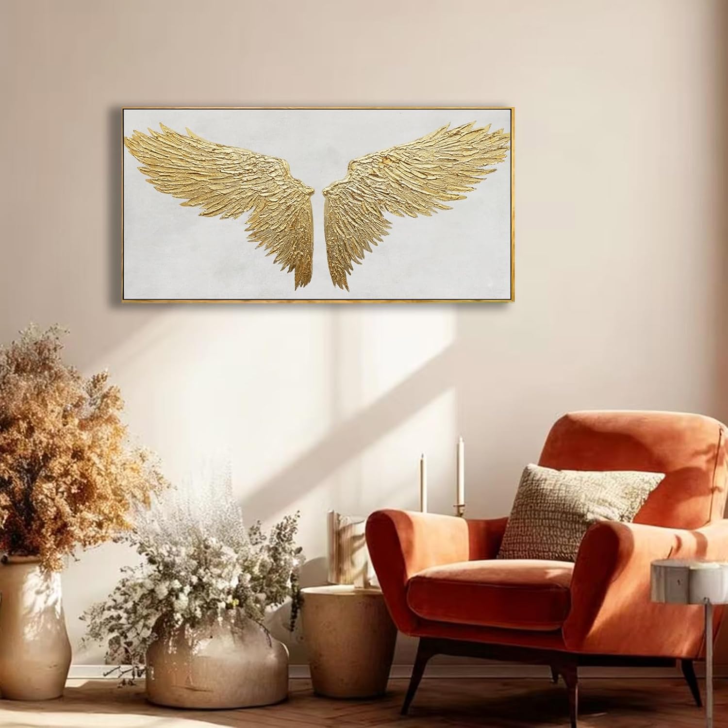 White and Gold Wall Decor Framed Modern Abstract Wall Art Bird Canvas Prints Paintings Neutral Wall Art for Bedroom Office Kitchen 20'x 40'