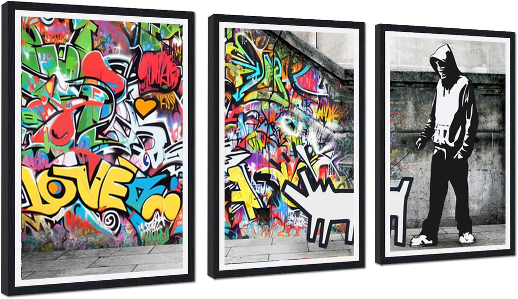 Novatique Graffiti Canvas Wall Art Pop Art Wall Decor Street Art Painting Picture Framed Graffiti Poster Artwork for Living Room Office,24' x 36' x 3pcs