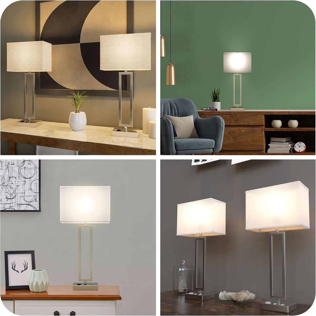 LEDMyPlace 28' Bedside Table Lamp w/ USB Port, On/Off Switch—E26 Lamp Holder—Brushed Nickel Finish & Fabric Linen Shade—Nightstand, Desk Lamp for Bedroom, Living Room, Office, Hotel Room—14'Wx28'Hx7'D