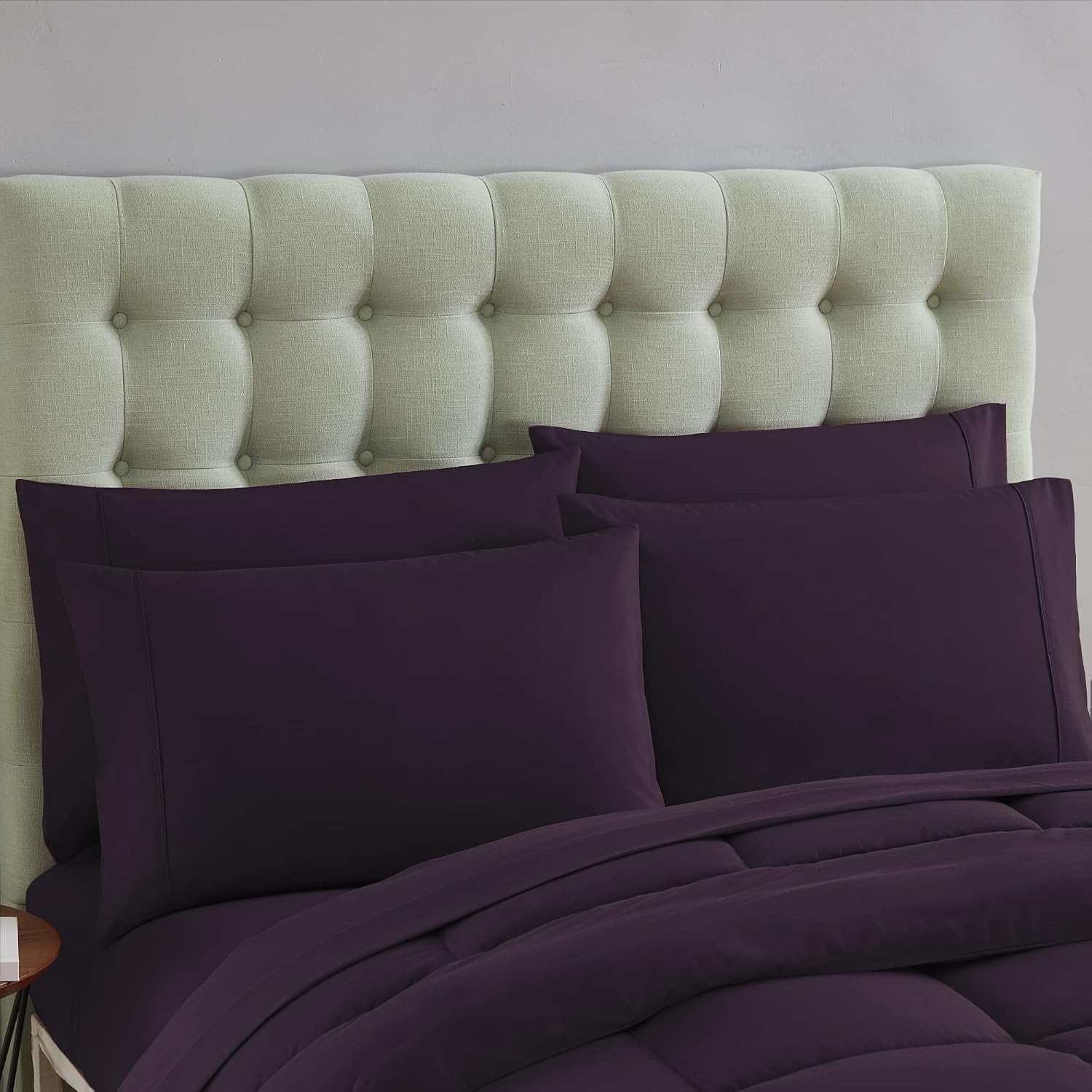 Sweet Home Collection 7 Piece Comforter Set Bag Solid Color All Season Soft Down Alternative Blanket & Luxurious Microfiber Bed Sheets, Purple, Twin (Pack of 4)