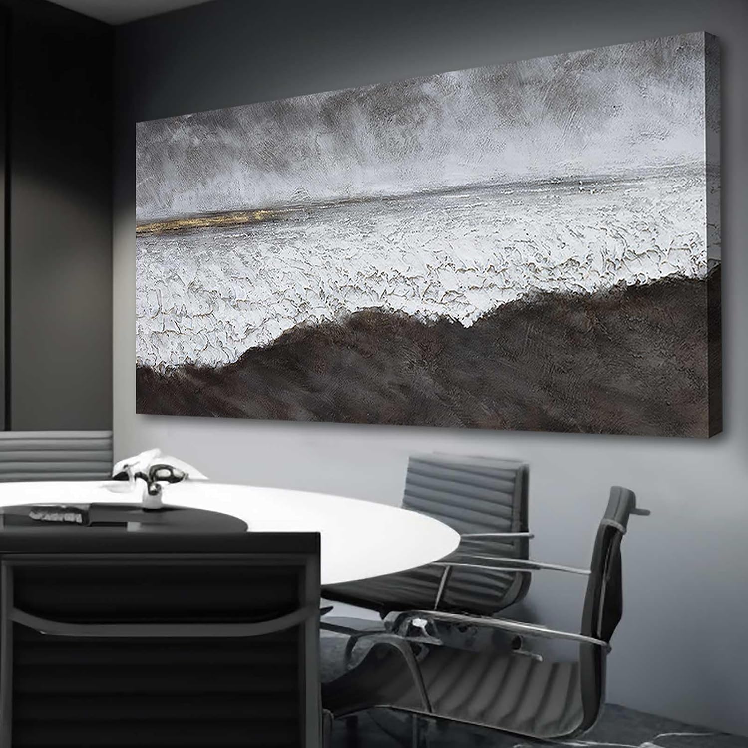 XIANSHOU Black Canvas Artwork For Living Room Abstract Wall Decor Picture on Canvas Large Size Hallway Decor Office Dining Room Decorative Wall Art 29'x58' Ready to Hang
