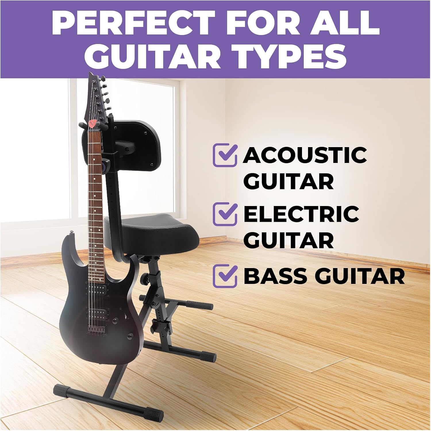 Liquid Stands Guitar Stool, Adjustable Piano Stool - Professional Musician Drum Throne with Backrest - Guitar Seat Drum Seat, Musician Stool, Chair, Guitar Chair for Adults, Kids, Drummer, Guitarist