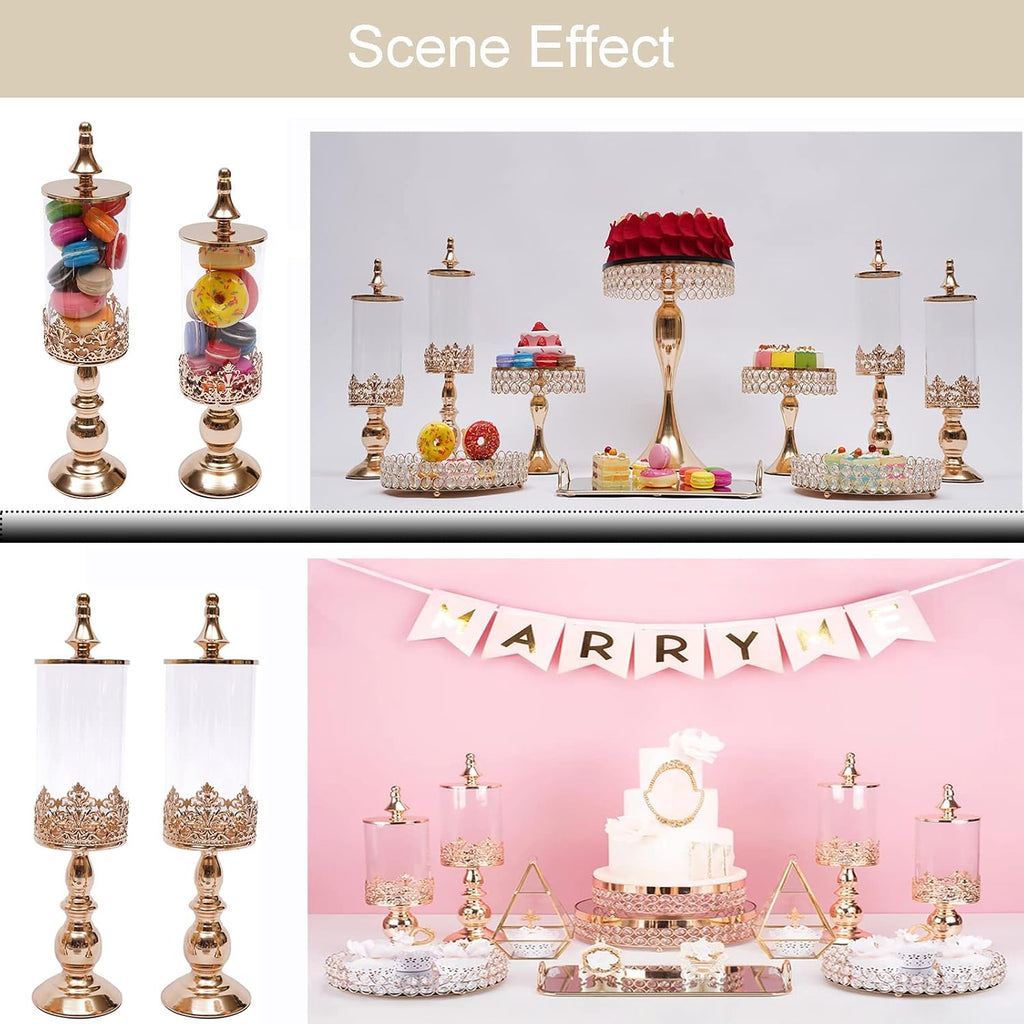 Candy Jars with Lids,4 PCS Gold Metal Sugar Bowl Holder Set,Candy Dish Buffet Storage Container Dessert Snack Biscuit Table Decor Stands for Home Wedding Party