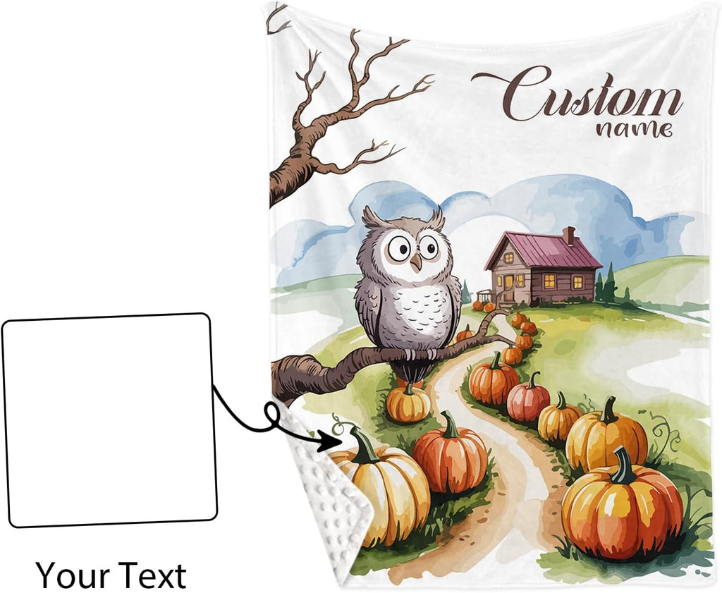 Personalized Crib Bedding Set for Baby Boys Girls, Owl Pattern Custom Name Baby Crib Sets 5-Pcs, Double Layer Baby Blanket Fitted Sheet Changing Pad Cover Rug Wall Art Set