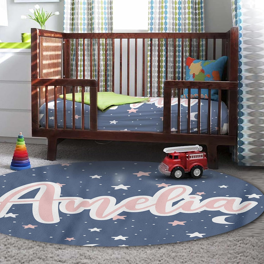 TOOTANN Custom Baby Crib Bedding Set, 5 Pcs Personalized Name Baby Crib Sheets for Kid Toddler Infant, Light Blue Starry Sky and Stars Nursery Bedding Set