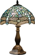 WERFACTORY Tiffany Lamp Sea Blue Stained Glass Table Lamp 12X12X18 Inches Dragonfly Style Desk Reading Light S147 Series