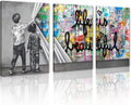 Novatique Banksy Canvas Wall Art for Living Room Modern Graffiti Wall Art Behind the Curtain Colorful Wall Decor for Living Room Bathroom,24' x 36' x 3pcs
