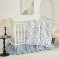 Brandream French Country Toile Crib Bedding Set for Girls Vintage Blue Toile Floral Print 100% Cotton Baby Girl Nursery Bedding Collection - Ruffles Quilt,Toile Crib Sheet,Crib Bed Skirt 3 Pieces