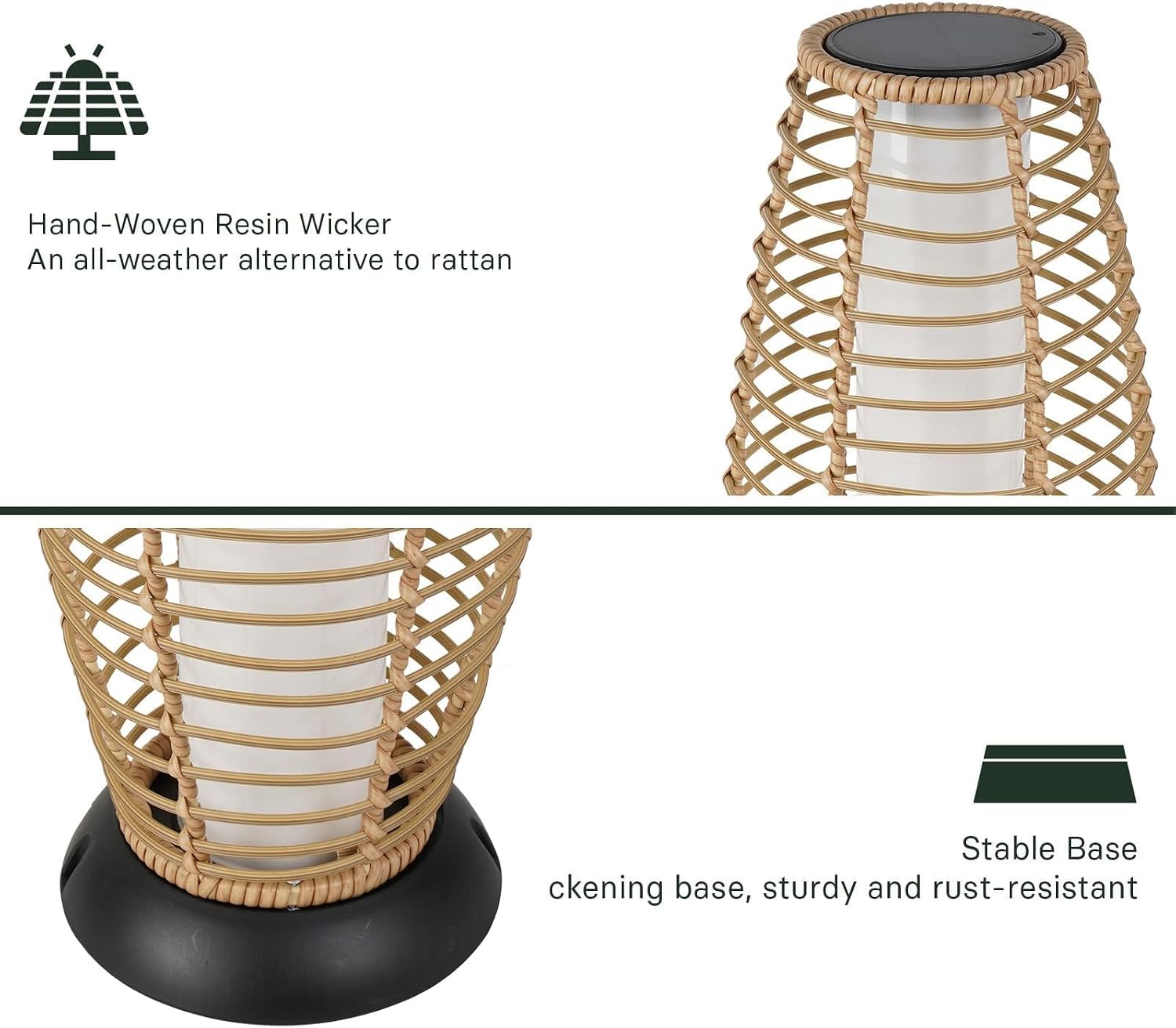 Solar Yard Outdoor Floor Lamp 2-Pack Solar Lights Solar Powered Lantern Weather-Resistant Wicker Deck Lights, Lamp Large for Patio Garden (Austin Natural Brown, 2PCS)