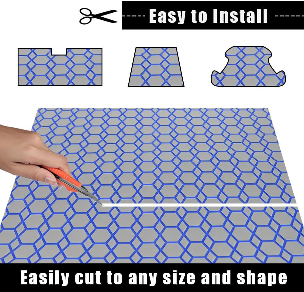 98.4'X43.31' Diamonds and Hexagons EVA Self-Adhesive Boat Flooring and Decorative Fish for Yacht Pool Boat Flooring Sheet Thick Non-Skid mat (Light Grey and Blue, 98.4'X43.31')
