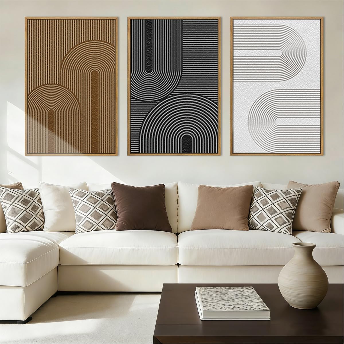 Extra Large Abstract Modern Wall Art Abstract Line Wall Decor Framed Dark Wall Painting Neutral Print Decor Geometric Artwork Minimalist Modern Home Decor for Living Room Bedroom Office 24x36 Inches Set of 3