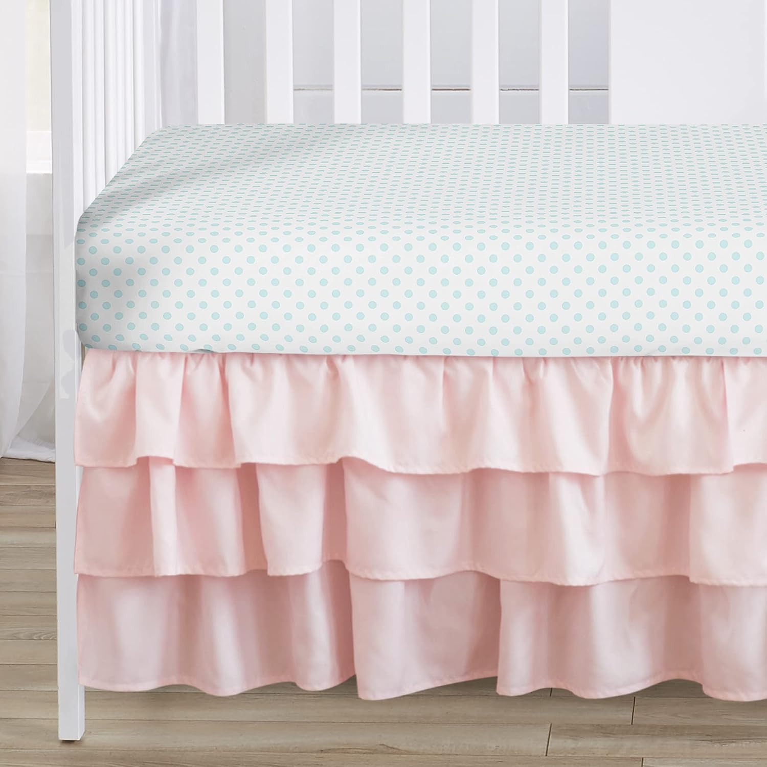 Sweet Jojo Designs Blush Pink Blue Boho Floral Girl Baby Crib Bedding Set Infant Nursery Room BreathableBaby Breathable Mesh Crib Liner Blanket Fitted Sheet Skirt 6p Bohemian Farmhouse Shabby Chic
