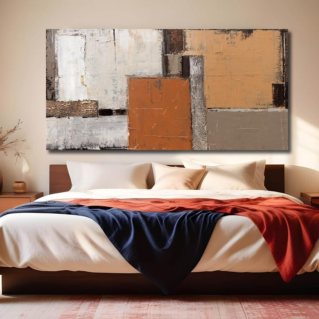 Artexist Orange Abstract Canvas Photo Prints Living Room White Artwork Brown Block Painting for Room 29'x 58' Office Wall Art Bedroom Hallway Decor