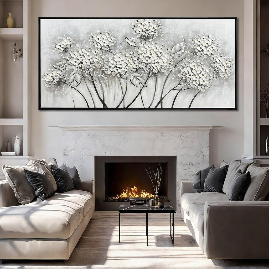 Kureful Grey and White Hand Painted Wall Art Flower Canvas Artwork Contemporary Oil Paintings 40'x86' Decorations for Bedroom Office