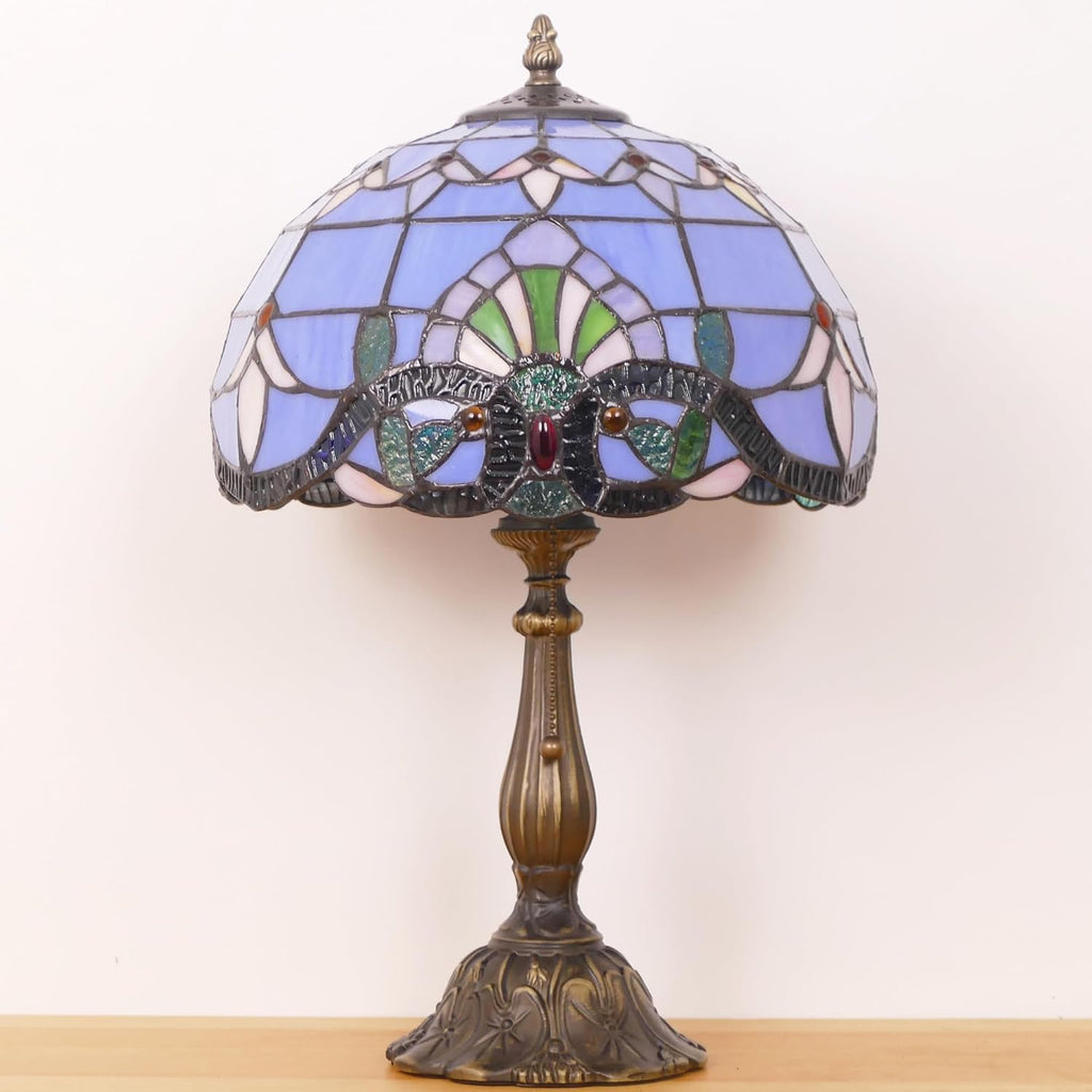 Tiffany Lamp Stained Glass Table Lamp Antique Bedside Reading Light W12H19 Inches (Baroque)