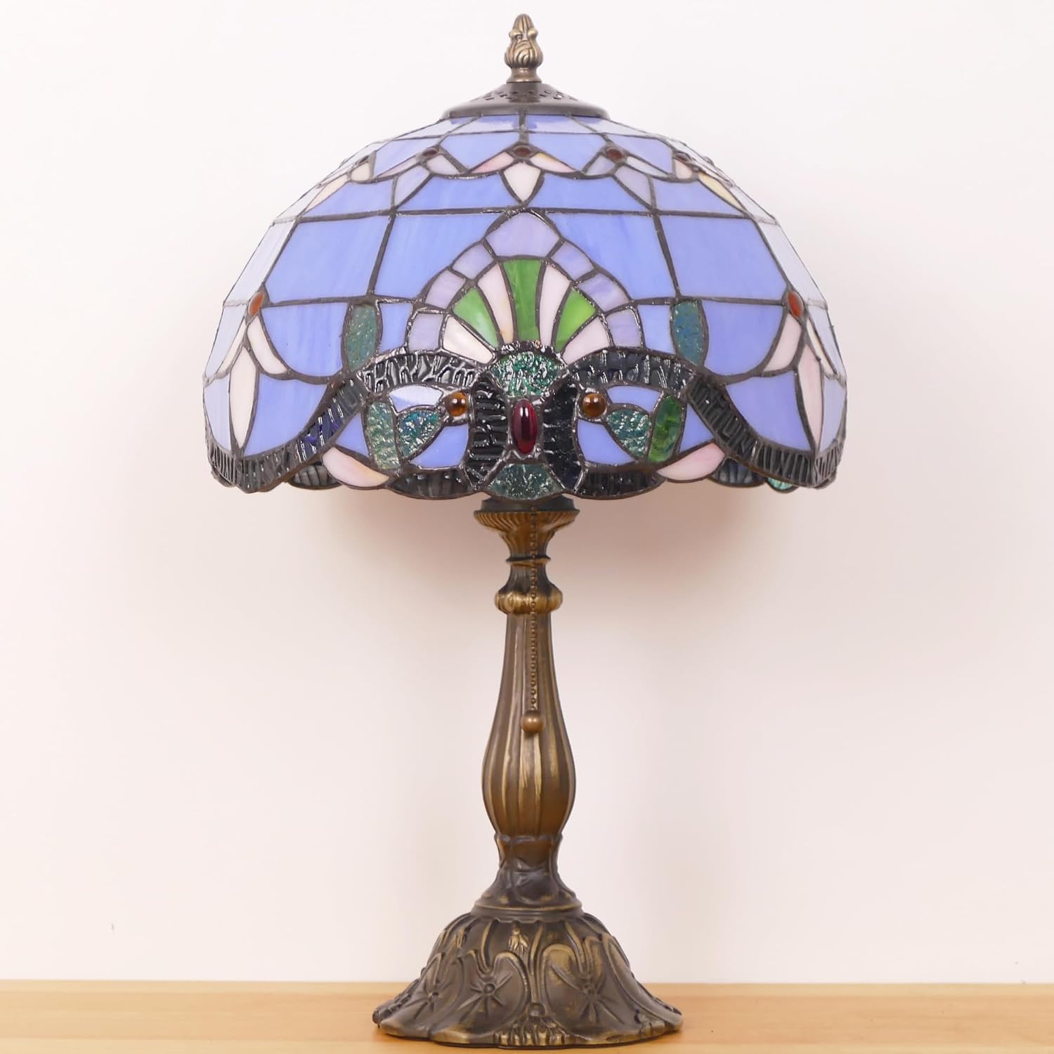Tiffany Lamp Stained Glass Table Lamp Antique Bedside Reading Light W12H19 Inches (Baroque)