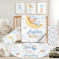 Custom Baby Crib Bedding Set, 5 PCS Personalized Name Baby Crib Sets for Girls Boys, Blue Bear Theme Nursery Bedding Sets for Infant Toddler, Double Layer Flannel Bed Set Customized Gifts
