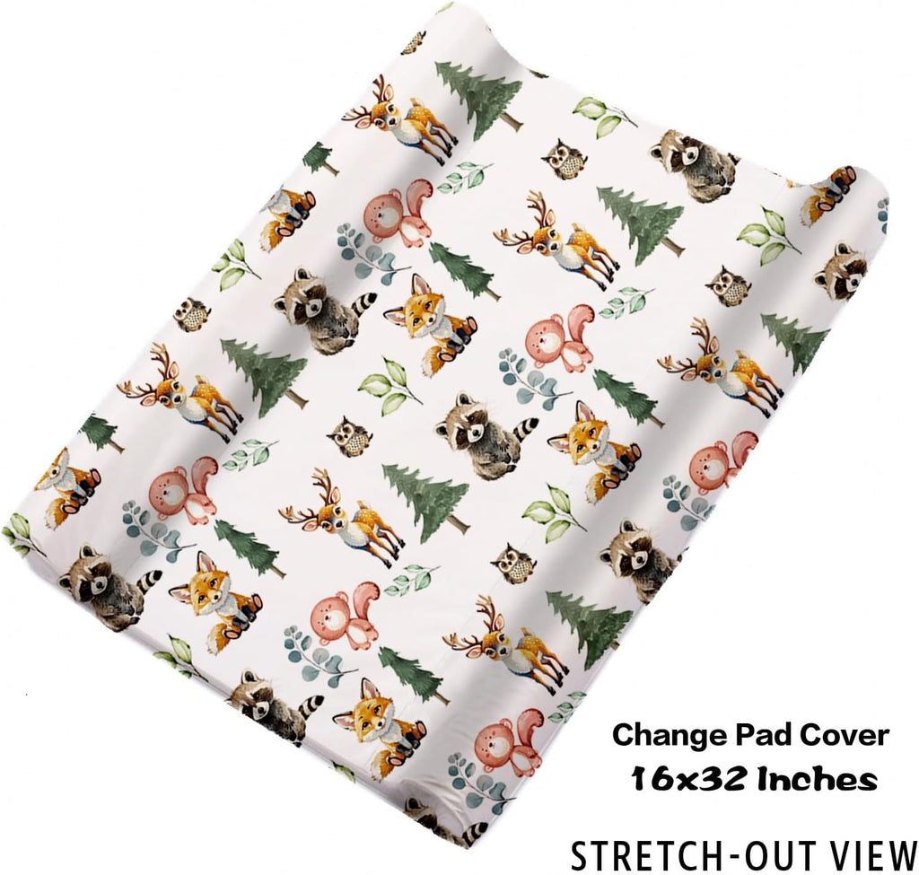 TOOTANN Custom Baby Crib Bedding Set, 5 Pcs Personalized Name Baby Crib Sheets for Kid Toddler Infant, Forest Animals and Tree Stumps Nursery Bedding Set