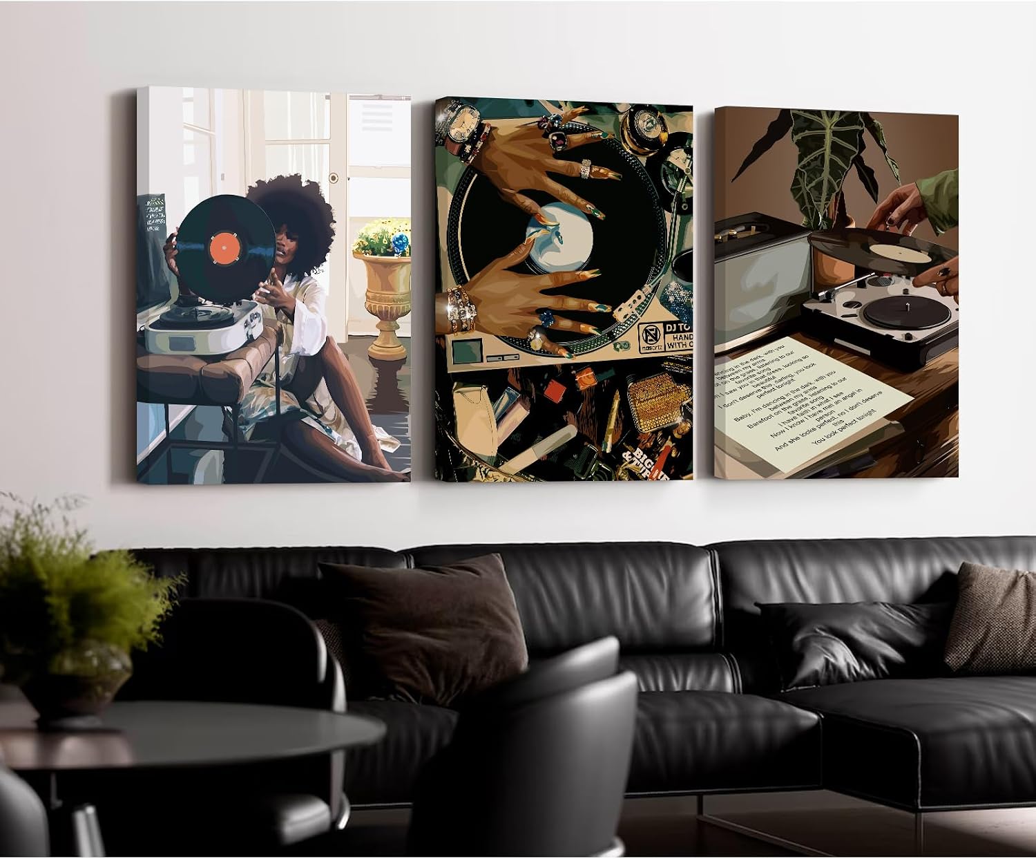 SYYANKK Black Woman Wall Art African American Women Canvas Wall Decor Black Girl Poster Fashion Female Wall Art Feminine Abstract Pictures Boho Prints for Bedroom Bathroom 24x36x3 Inch Ready to Hang