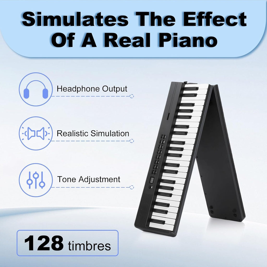 Foldable Digital Piano 88 Keys, Portable Keyboard Piano with Speakers, Wireless Function, Pedal, Sheet Music Stand and Carry Bag for Practice and Performance(White)