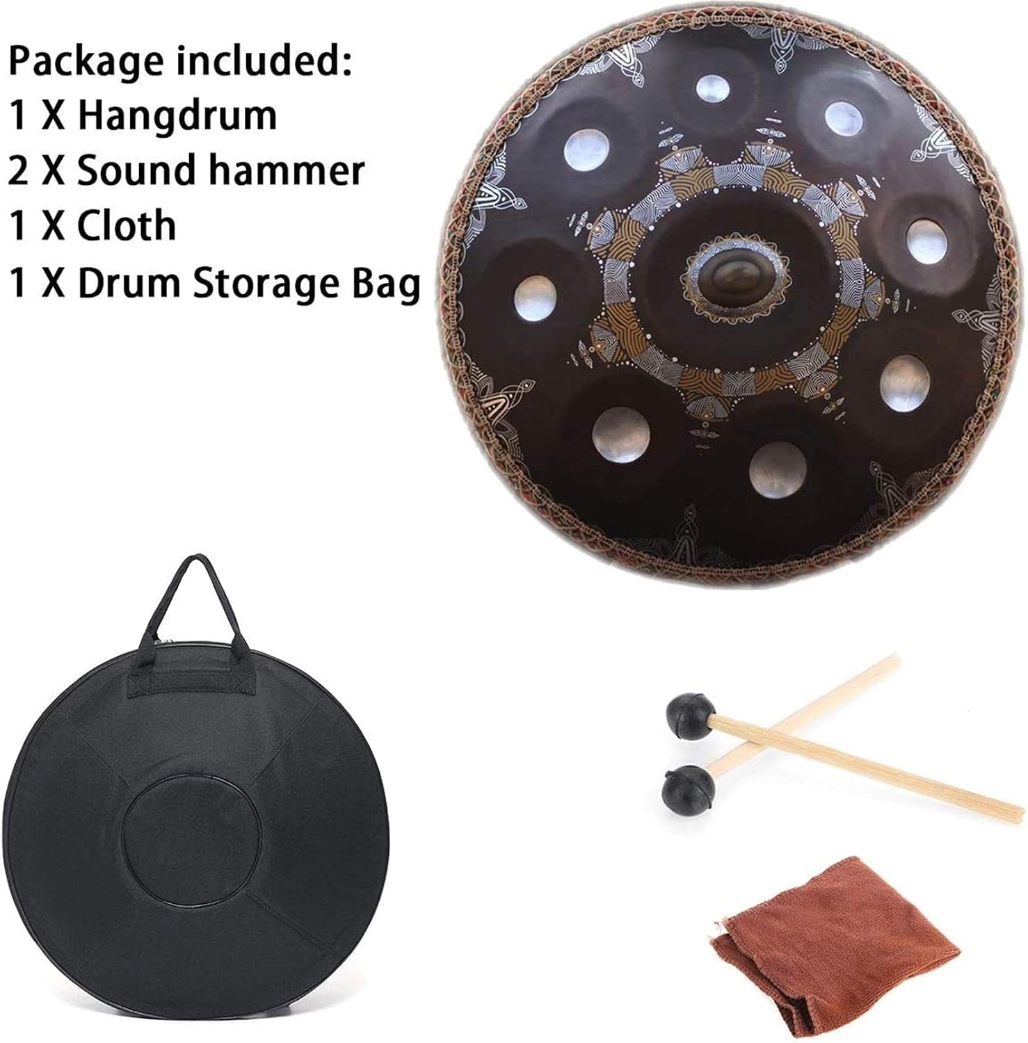 Handpan Drum for Adults, Handpan Drum Instrument in D Minor 9 Notes 22 Inches D3/A3 Bb3 C4 D4 E4 F4 G4 A4 Hand Pan with Carry Bags, Sheet Music, Drum Stand and Mallet