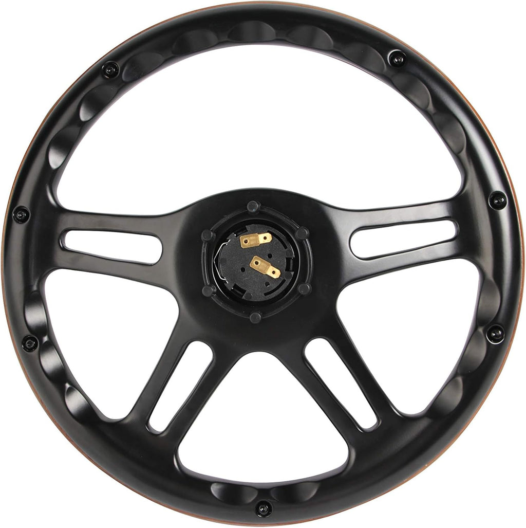 14' Billet Black Aluminum Steering Wheel w/Real Mahogany Wood Rivet Half wrap & Chevy Engraved Horn