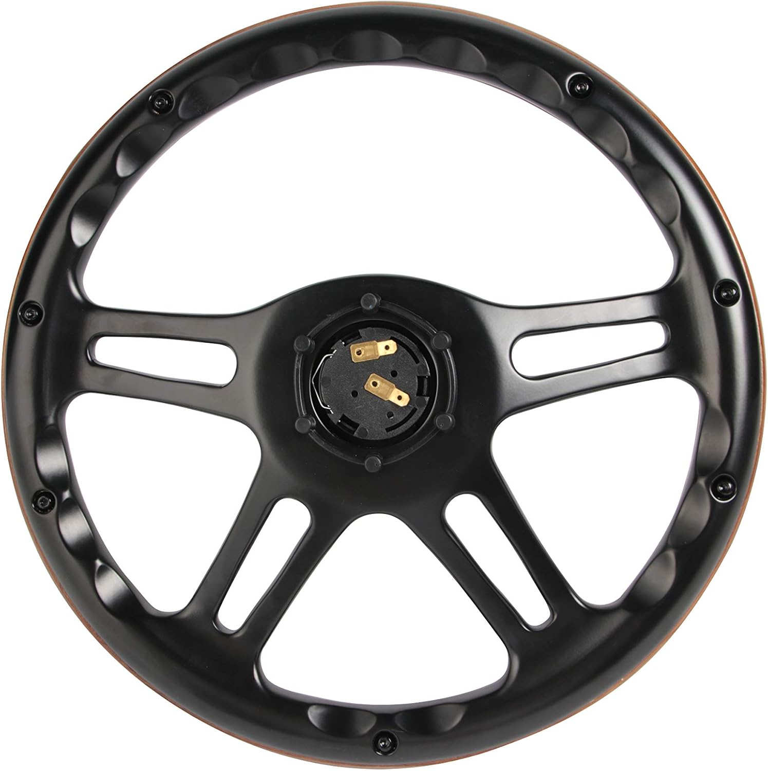 14' Billet Black Aluminum Steering Wheel w/Real Mahogany Wood Rivet Half wrap & Chevy Engraved Horn