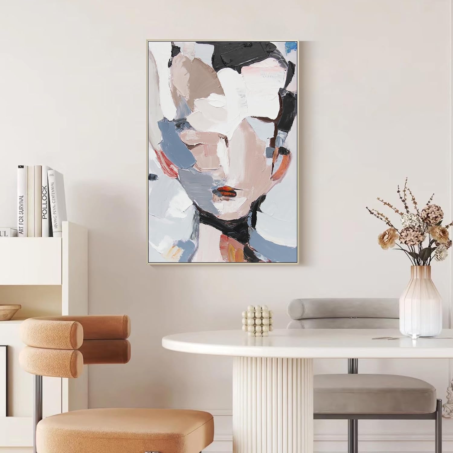 GeekMacro Abstract Face Textured Painting Hand Painted Colorful Wall Art for Living Room Large Framed Modern Canvas Artwork 45x30 Vertical Wall Decor